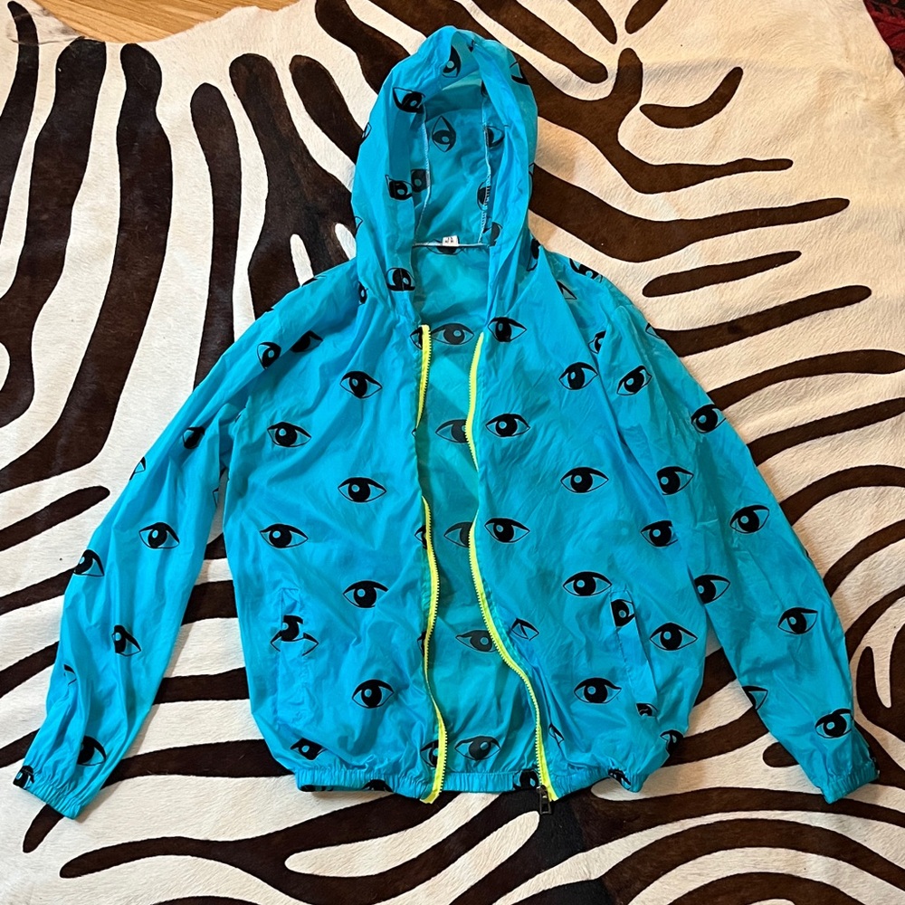 Unique Teal Windbreaker with Eye Graphic